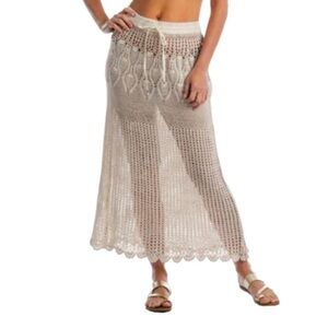 New Dotti Crochet Cottagecore Skirt Swim Cover Up Color Beige / Size XL  /  NWT